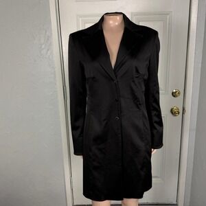 Vintage Y2K Coat BEBE jacket Satin Medium Snap Long Blazer Peacoat USA A3-29